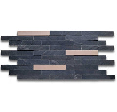 HONG KONG METAL NERO Split Face Big Lock Gold Peel & Stick Wall Tile With Metal - 15 x 31.2cm
