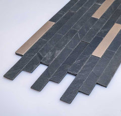 HONG KONG METAL NERO Split Face Big Lock Gold Peel & Stick Wall Tile With Metal - 15 x 31.2cm