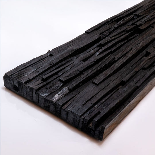 LINEAR SLIMWOOD BROKEN FACE Split Face Charcoal Wood Panel - 15 x 60cm