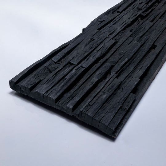 LINEAR SLIMWOOD BROKEN Split Face Matt Black Wood Panel - 15 x 60cm