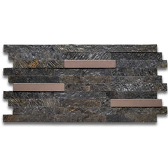 TOKYO EMERALD Split Face Small Lock Peel & Stick Wall Tile with Metal - 15 x 31.2cm