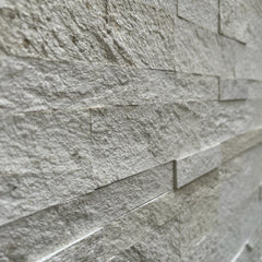 WHITE Split Face Quartzite Natural Stone Peel & Stick Wall Tile - 15 x 60cm