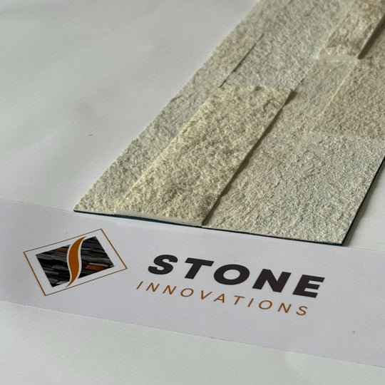 WHITE Split Face Quartzite Natural Stone Peel & Stick Wall Tile - 15 x 60cm