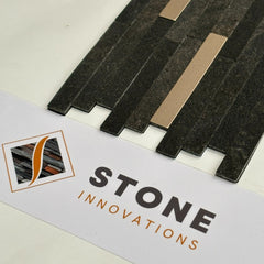 CARBON GOLD Split Face Small Lock Peel & Stick Wall Tile With Metal - 15 x 31.2cm