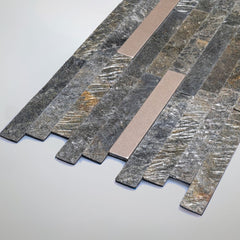 TOKYO EMERALD Split Face Small Lock Peel & Stick Wall Tile with Metal - 15 x 31.2cm